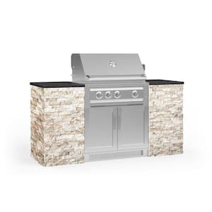 Outdoor Kitchen Signature SS 79.16 in. L x 25.5 in. D x 50 in. H 8 Piece Cabinet Set in Ivory Travertine Stone (NG)