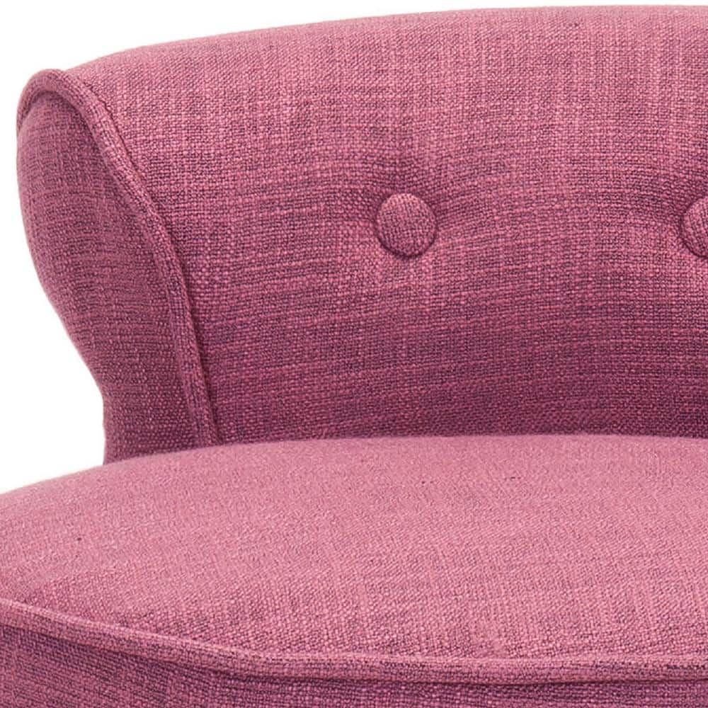 Rose Pink Button Tufted Vanity Stool with Mahogany Legs