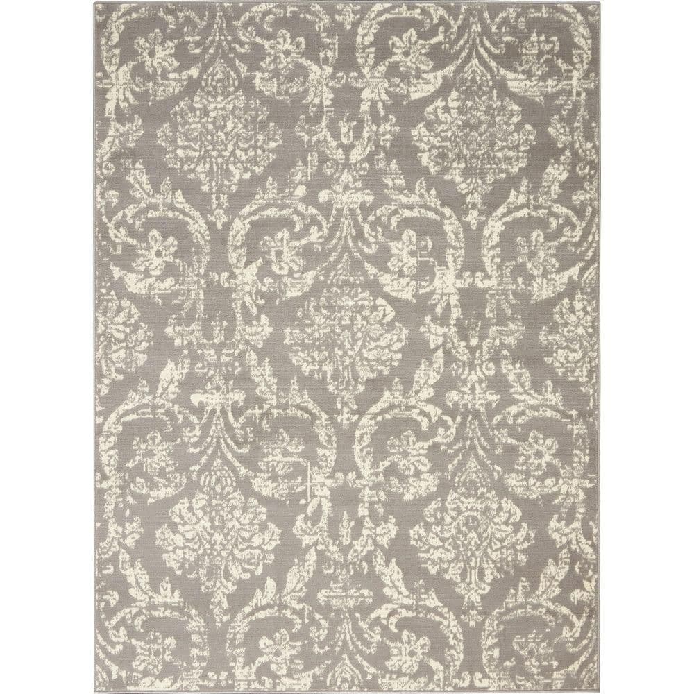 Jubilant Grey 6' x 9' Synthetic Vintage Damask Area Rug