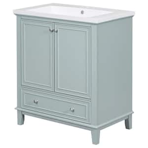 30 in. W x 18 in. D x 34 in. H Single Sink Freestanding MDF Bathroom Vanity in Green with White Ceramic Top