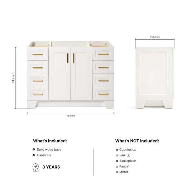 Taylor 48 in. W x 21.5 in. D x 34.5 in. H Freestanding Bath Vanity Cabinet Only in White