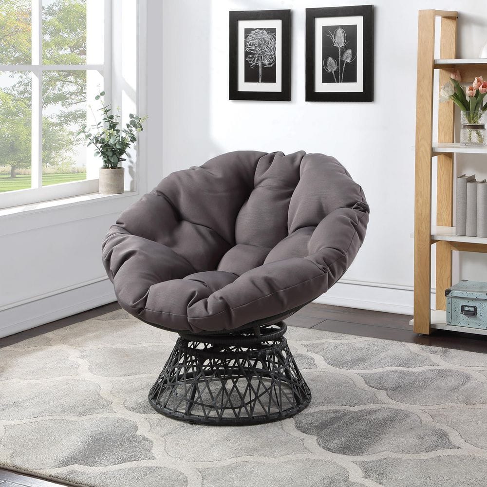 Gray Resin Wicker Swivel Papasan Accent Chair
