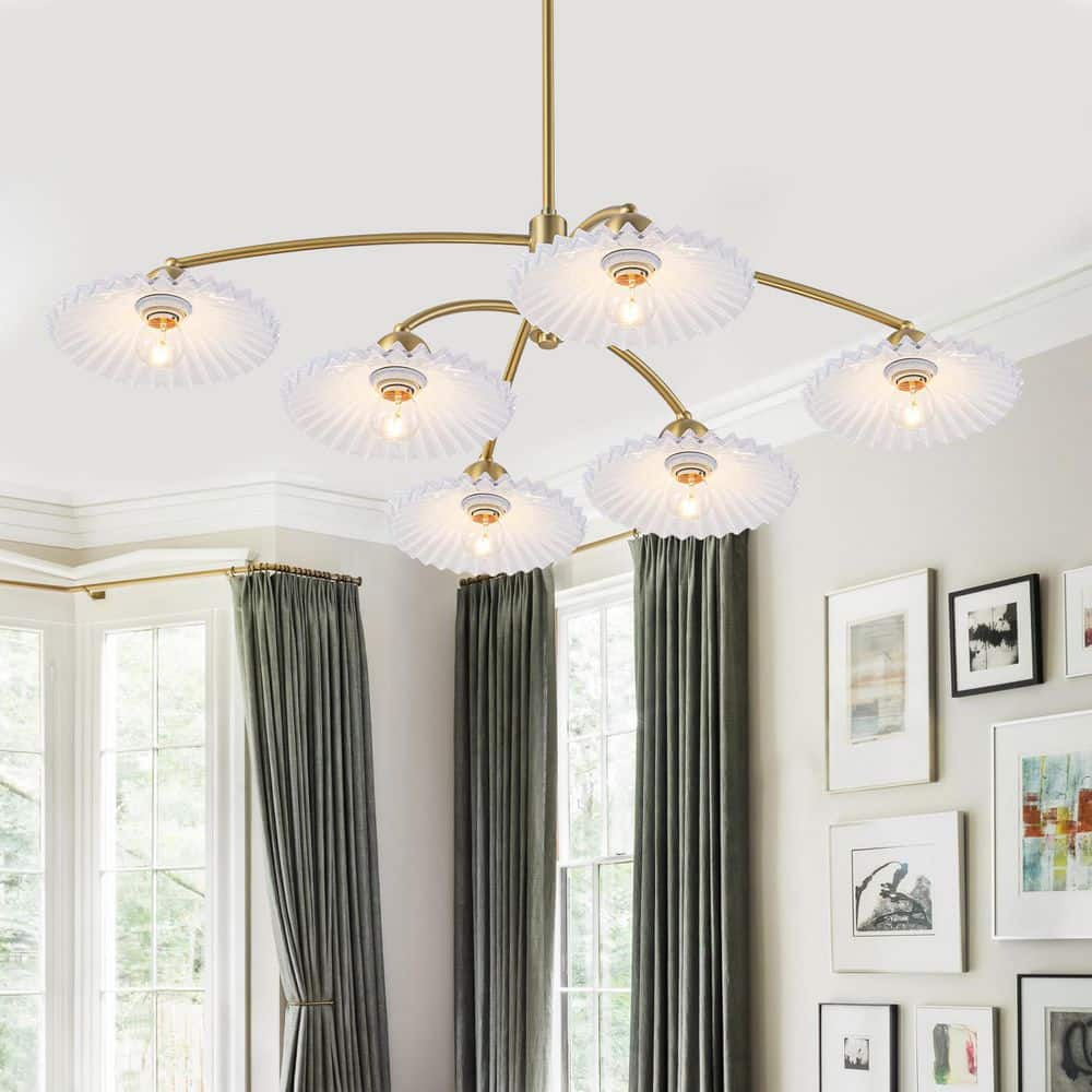 32.68 in. 6-Light Modern Brushed Gold Branch Chandelier with Milk White Glass Shades for Dining Room price history on PriceWatchPro