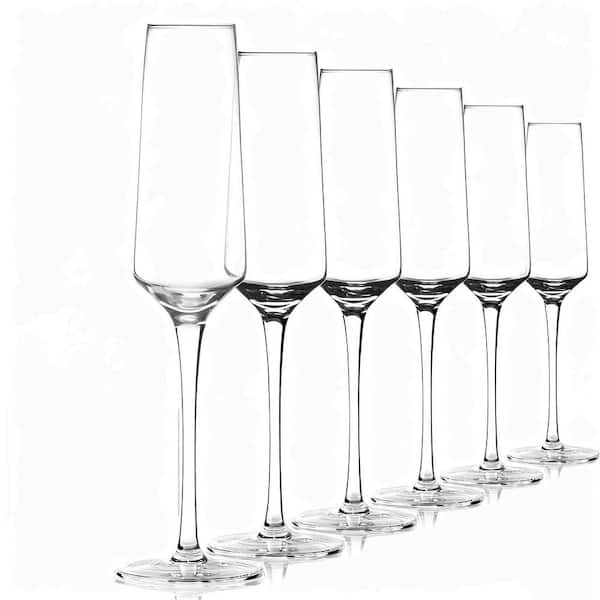 7.5 oz. Handcrafted Elegant Clear Champagne Flutes Glasses for Holiday Ceremony Use (Set of 6)