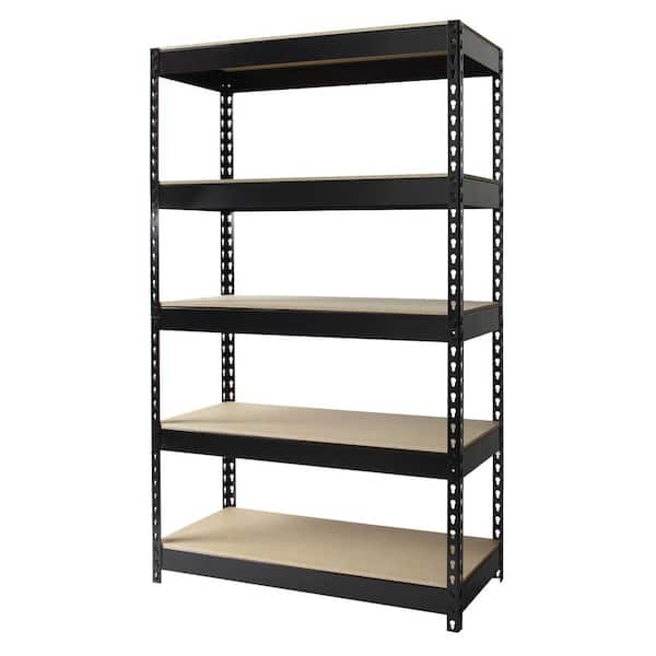 Black Riveted Steel Shelving, 5-Shelf Unit 36 W x 60 H x 16 D