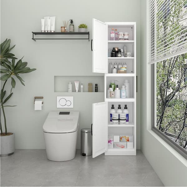 White Metal Pantry Organizer, Storage Cabinet with Reversible