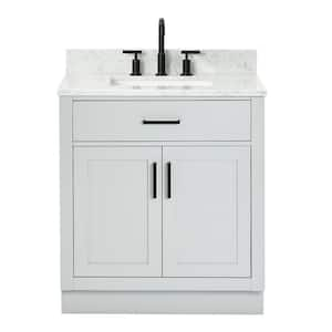 Hepburn 31 in. W x 22 in. D x 35.25 in. H Bath Vanity in Grey with White Carrara Marble Vanity Top with White Basin