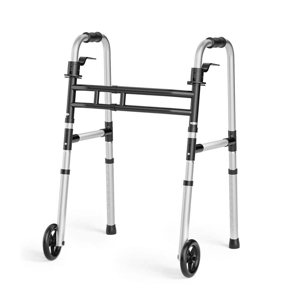 1-Pack Lightweight Aluminum Standard Folding Walker with 5 in. Front Wheels, Height Width Adjustable Mobility Aid Walker price history on PriceWatchPro
