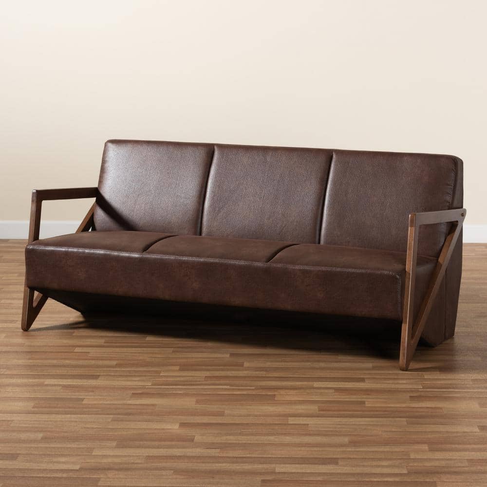 Christa Brown Faux Leather Upholstered Wood Sofa