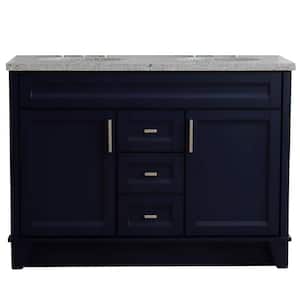 49 in. W x 22 in. D Double Bath Vanity in Blue with Granite Vanity Top in Gray with White Oval Basins