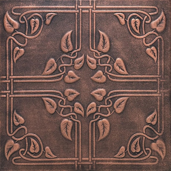Ivy Leaves Black Copper 1.6 ft. x 1.6 ft. Decorative Foam Glue Up Ceiling Tile (384 sq. ft. /case)
