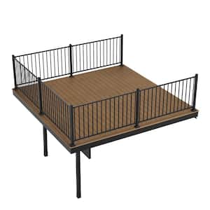 Infinity Attached 12 ft. x 12 ft. x 4 ft. Oasis Palm Brown Composite Deck Kit with Steel Framing and Railing