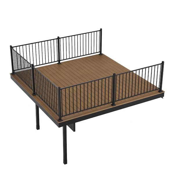 FORTRESS Infinity Attached 12 ft. x 12 ft. x 4 ft. Oasis Palm Brown Composite Deck Kit with Steel Framing and Railing
