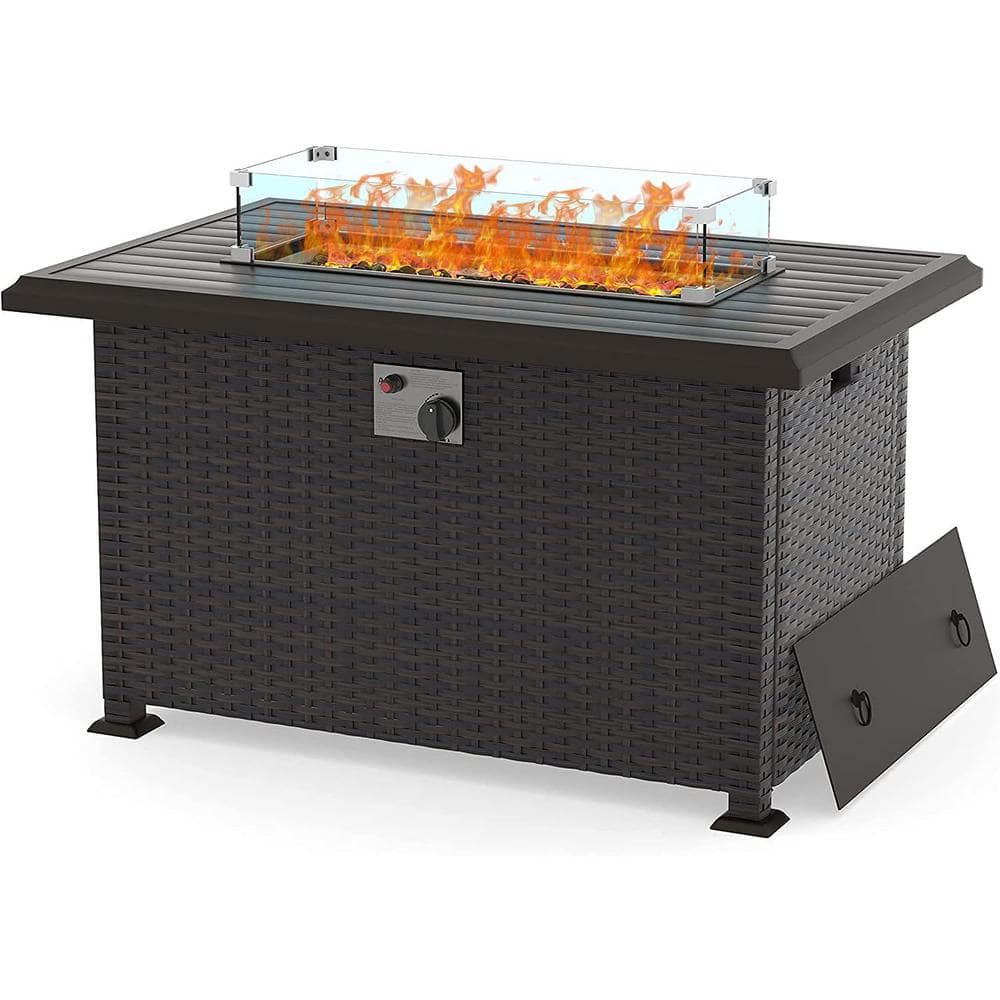 Halmuz Brown 43 in. 50000 BTU Wicker Propane Outdoor Fire Pit Table ...