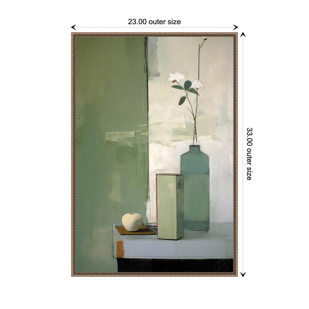 Green and White Beaded Framed Botanical Canvas Print