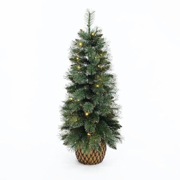 4 ft. PreLit Artificial Christmas Tree with 50 LED Lights, Glittered Branches & Woven Base