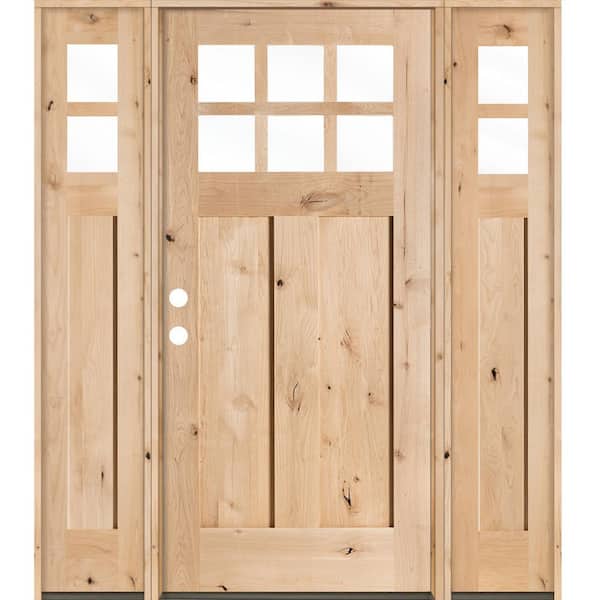 64 in. x 80 in. Knotty Alder Right-Hand/Inswing 6 Lite Beveled Clear Glass Unfinished Wood Prehung Front Door with DSL