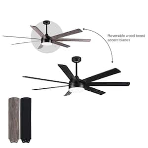 Coastal 72 in. Smart Indoor Matte Black Large Ceiling Fan with Light and Reversible Dual-Finish Blades