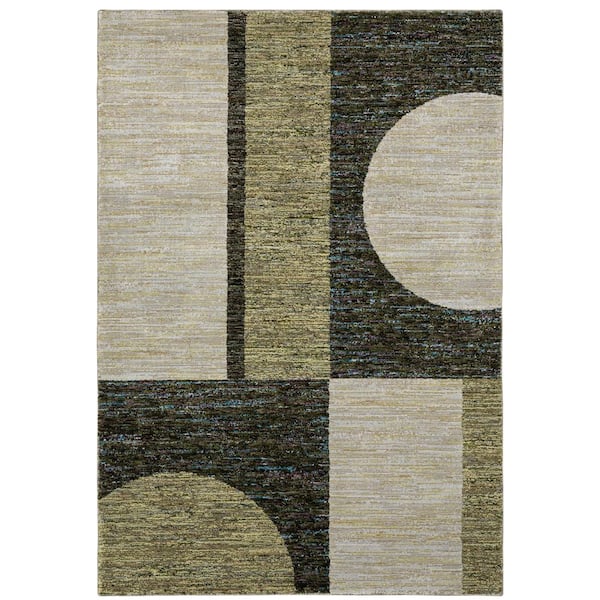 Saturn Green/Beige 5 ft. x 7 ft. Modern Geometric Polypropylene-Nylon Blend Indoor Area Rug