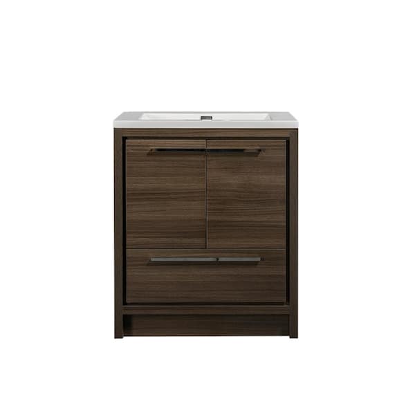 ANGELES HOME 30 in. W x 19.70 in. D x 34.30 in. H Oak Freestanding Bath Vanity with White Sink White Countertop, Soft-Close Drawer
