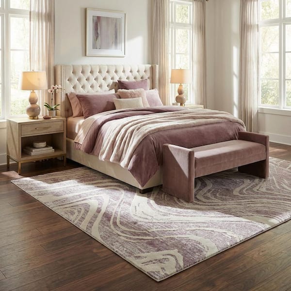 Nomad Purple Beige 5 ft. x 8 ft. Coastal Abstract Indoor Area Rug