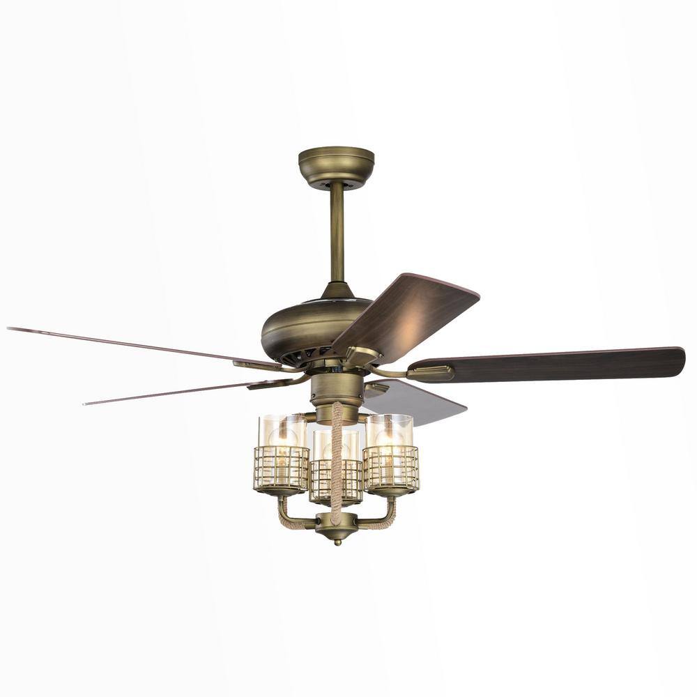 Jushua 50,4 in. Indoor Bronze Metal Frame Ceiling Fan with 2 Downrod size, 3-Wood Blades, 3-Light