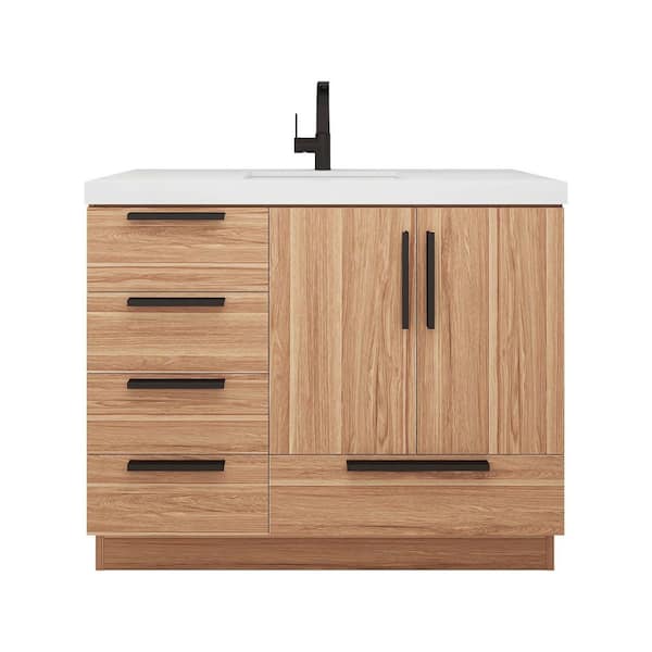 Carla 42 in. W x 20 in. D x 35 in. H Single Sink Freestanding Bath Vanity in White Oak with White Acrylic Top