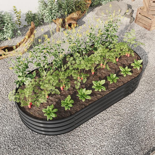 AUTMOON 70 in. x 35 in. x 11 in. Oval Large Metal Raised Planter Bed for Plants, Vegetables and Flowers - Black