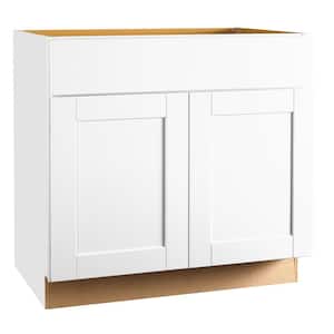 Shaker Assembled 36 x 34.5 x 21 in. Bathroom Vanity Base Cabinet in Satin White
