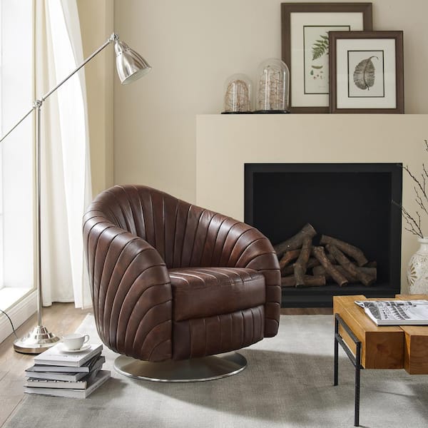 Genuine Leather Swivel Accent Arm Chair, Genuine Leather Chairs For Living Room