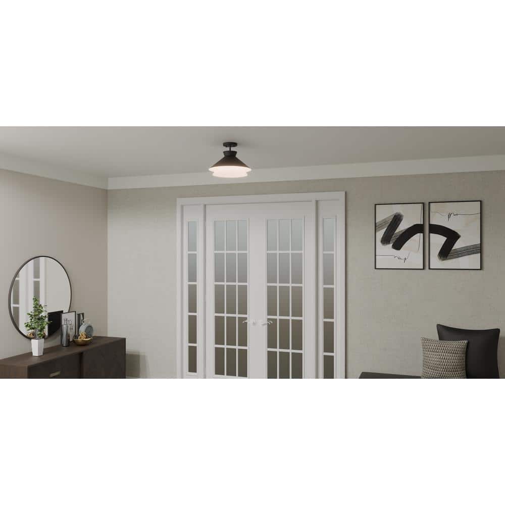 Matte Black and Alabaster Glass Semi-Flush Mount Light
