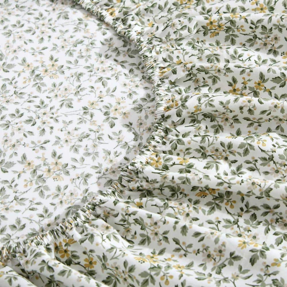 Tierney Green Floral Cotton Percale King Sheet Set