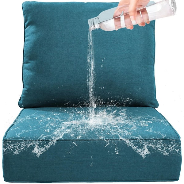 24in. x 24in.x6in. 2-Piece Deep Seating Water Fade Resistant Outdoor Lounge Chair Replacement Cushion Set in PeacockBlue
