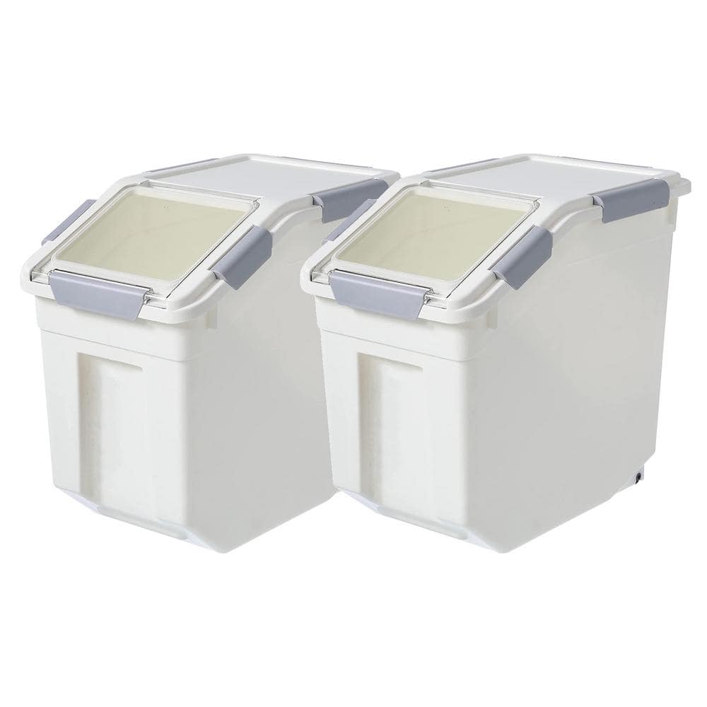 Basicwise White Large Plastic Storage Food Holder Containers with a  Measuring Cup and Wheels (Set of 2) QI004138L.2 - The Home Depot