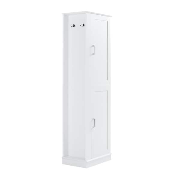 21 in. W x 14 in. D x 68 in. H White Linen Cabinet Tall Bathroom Storage Cabinet with Hook and Adjustable Shelf