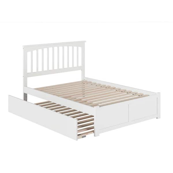 Mission Full Platform Bed with Flat Panel Foot Board and Full Size Urban Trundle Bed in White