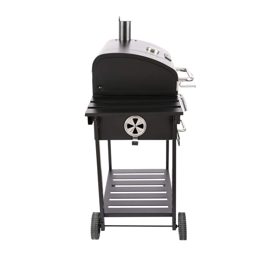 24 in. Charcoal Grill in Black with 1-Side Table - 1