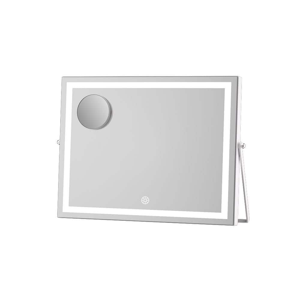 White 14 in W x 11 in. H Rectangle Framed LED Makeup Mirror with Bluetooth 