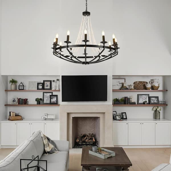 12-Light Black Candle Style Modern Industrial Chandelier Ambient Lighting for Dining Room Living Room Foyer