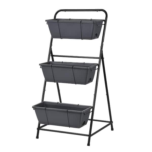 Oumilen 38 in. H x 18 in. L x 17.7 in. W 3 Tier Vertical Planter with Drainage Holes Removable Tray for Patio Balcony Porch Gray