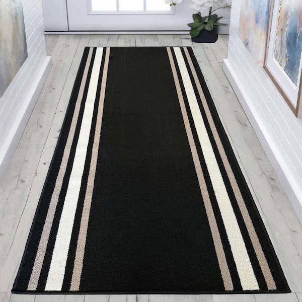 Solid Border Design Cut to Size Black Color 26 " Width x Your Choice Length Custom Size Slip Resistant Stair Runner Rug