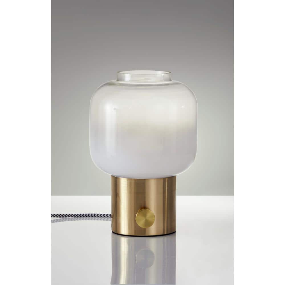 Antique Brass and White Glass Cylinder Table Lamp