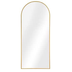 71 in. x 32 in. Modern Arch Metal Framed Gold Full-Length Leaning Mirror