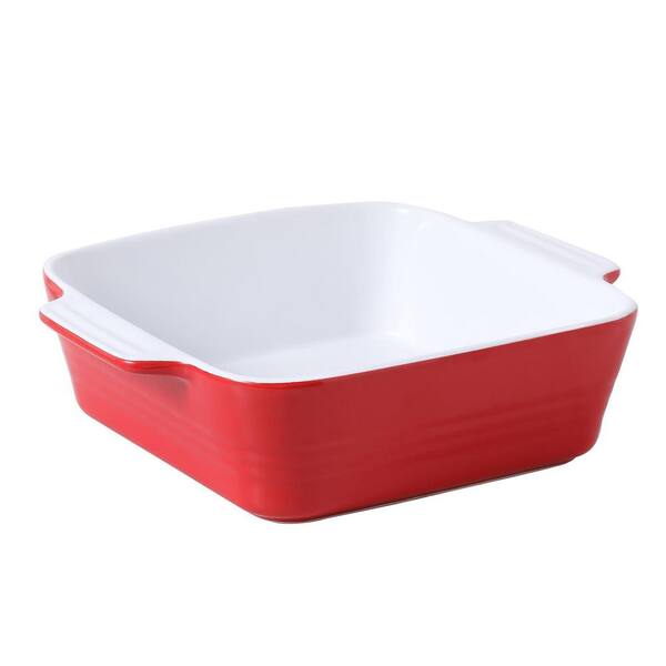 2 Qt. Red Ceramic Casserole Dishes for Oven, Cake Pan with Handle for Brownie, Lasagna, Casserole, Square Baking Pan