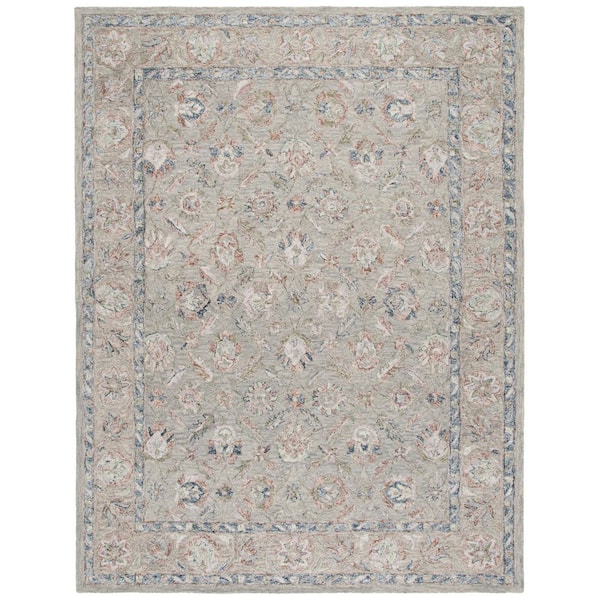 Metro 8 ft. x 10 ft. Gray/Rust Abstract Floral Border Area Rug