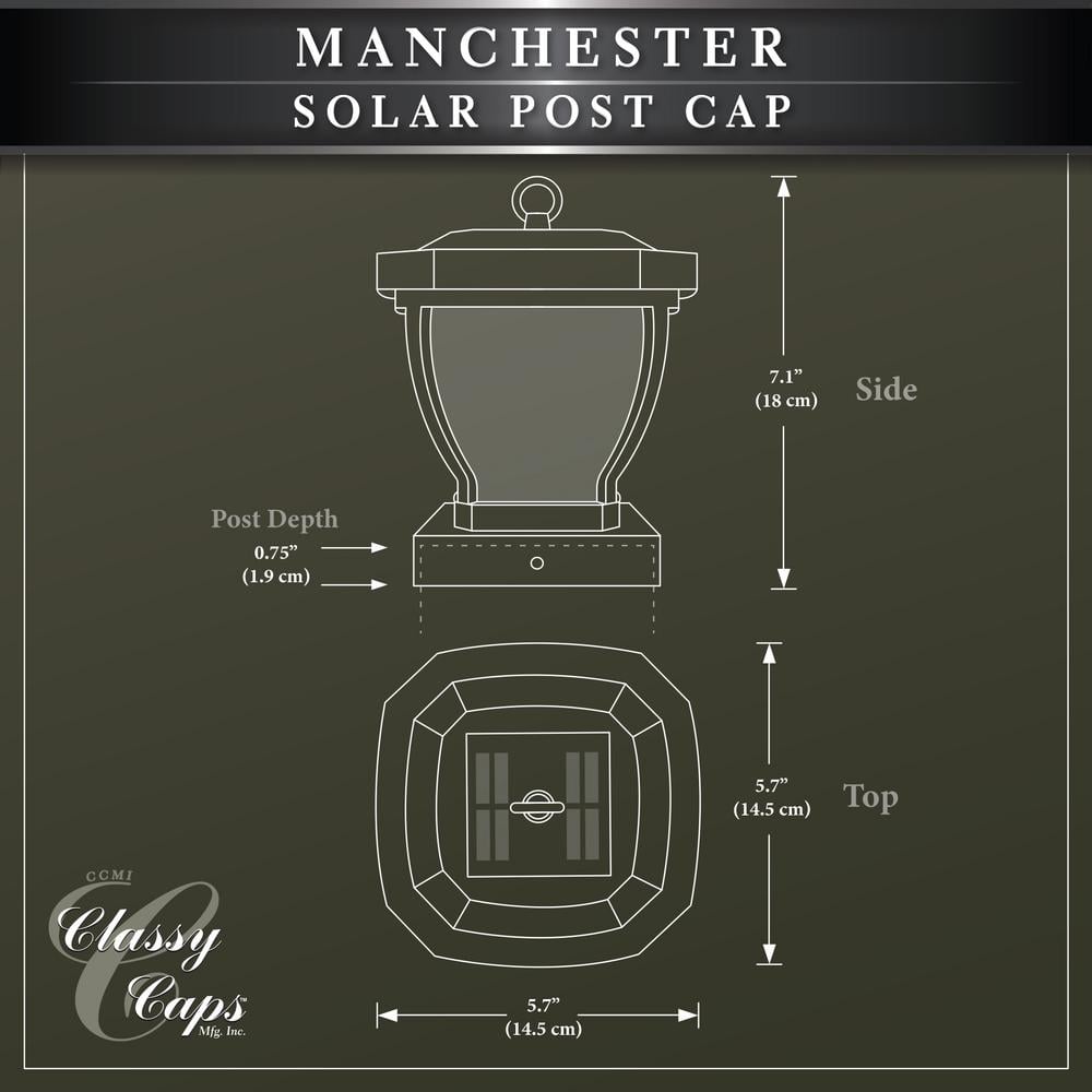 Manchester Dark Bronze Solar LED Outdoor Post Cap Light with Water Glass