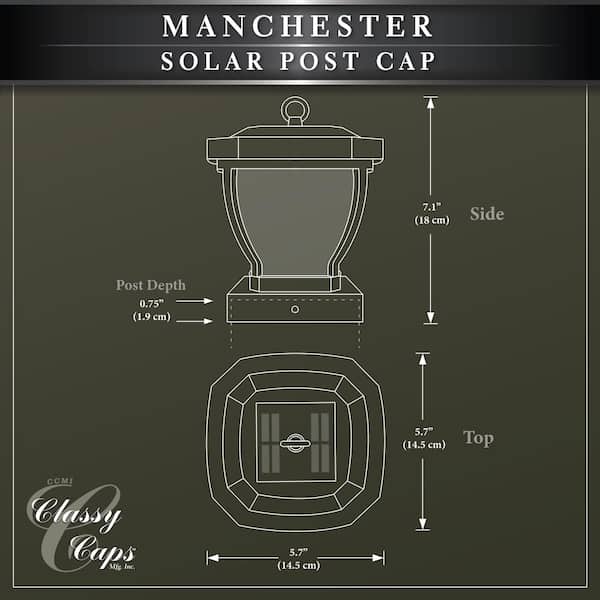 CLASSY CAPS Manchester 4 in. x 4 in. Dark Bronze ABS Plastic Outdoor LED Solar Post Cap (2-Pack)