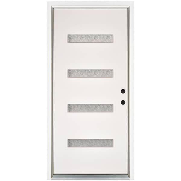 MP Doors 36 in. x 80 in. Water Wave Smooth White Left-Hand Inswing 4 Lite Rain Fiberglass Prehung Front Door