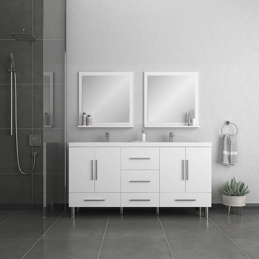Alya 72" White Engineered Wood Double Bathroom Vanity