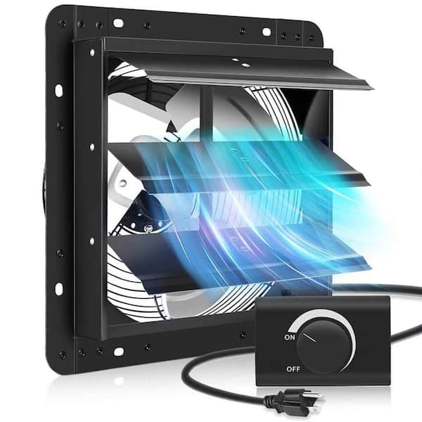 1130 CFM 12 in. Aluminum Electric Powered Garage Exhaust Fan Wall Mounted, Automatic Shutter for Barn, Shed, Black